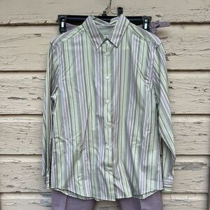 Pendleton Pinstriped Virgin Wool Purple Slacks Office Pants Button-down Shirt H2